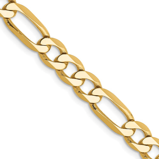 24 Inch 10K Yellow Gold 10K 6.25mm Flat Figaro Chain Necklace