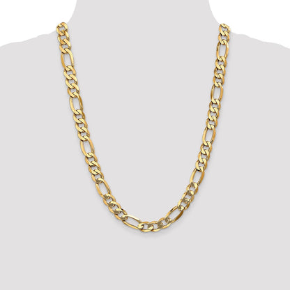 24 Inch 10K Yellow Gold 10K 10mm Flat Figaro Chain Necklace