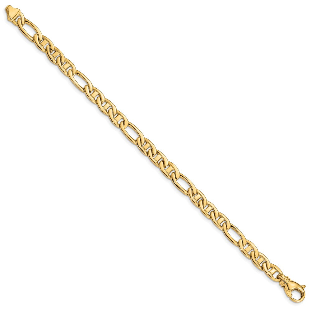 7.25 Inch 10K Yellow Gold 6.5mm Solid Hand-Polished 3 & 1 Flat Anchor Chain Bracelet