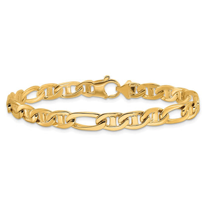 7.25 Inch 10K Yellow Gold 6.5mm Solid Hand-Polished 3 & 1 Flat Anchor Chain Bracelet