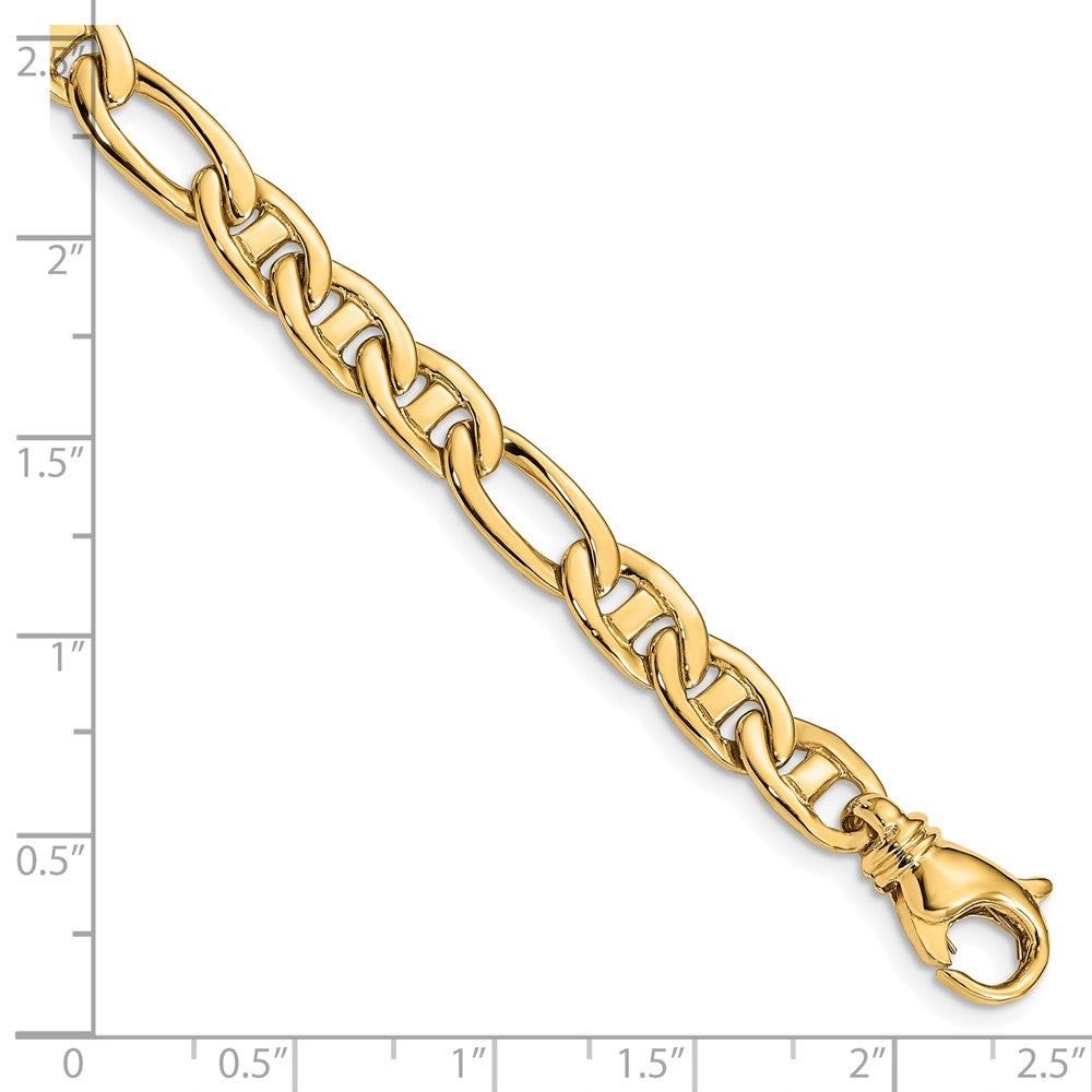 7.25 Inch 10K Yellow Gold 6.5mm Solid Hand-Polished 3 & 1 Flat Anchor Chain Bracelet
