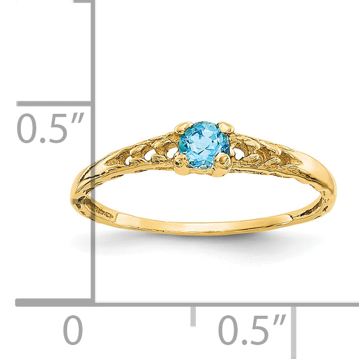 10K Yellow Gold Madi K 3mm Blue Topaz Birthstone Baby Ring