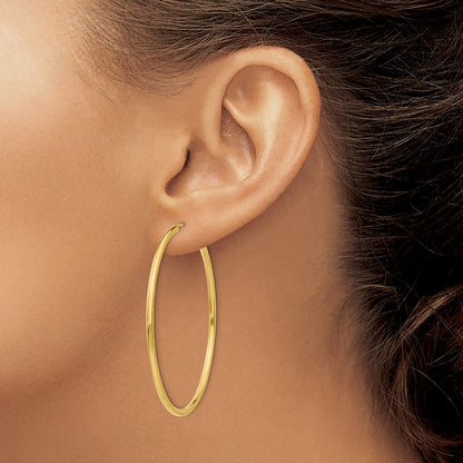 10K Yellow Gold Polished Round Endless 2mm Hoop Earrings