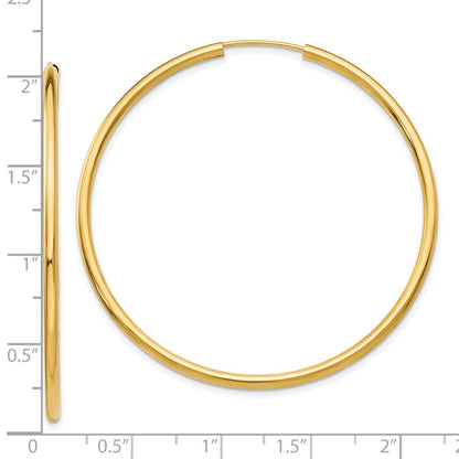 10K Yellow Gold Polished Round Endless 2mm Hoop Earrings