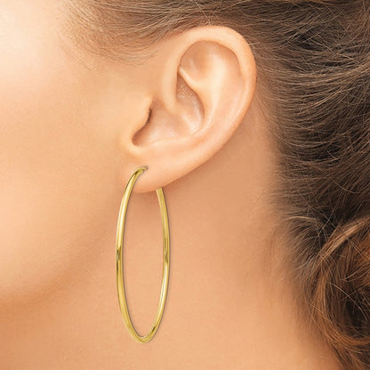 10K Yellow Gold Polished Round Endless 2mm Hoop Earrings