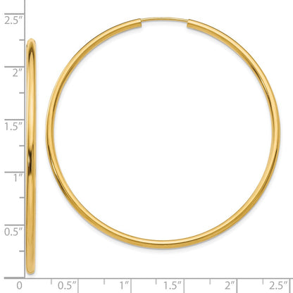10K Yellow Gold Polished Round Endless 2mm Hoop Earrings
