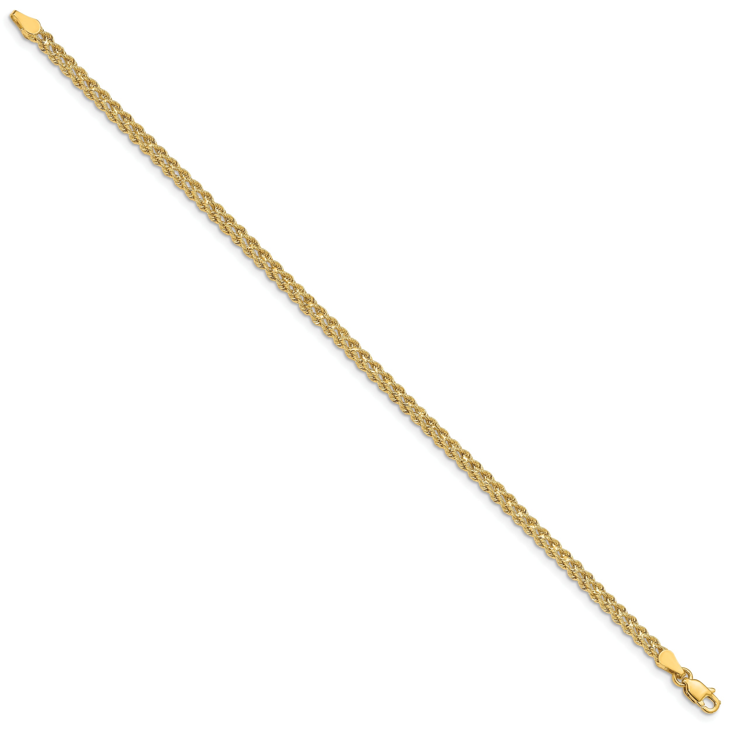 10k Yellow Gold 3.0mm Wide Double Strand Rope Chain Bracelet