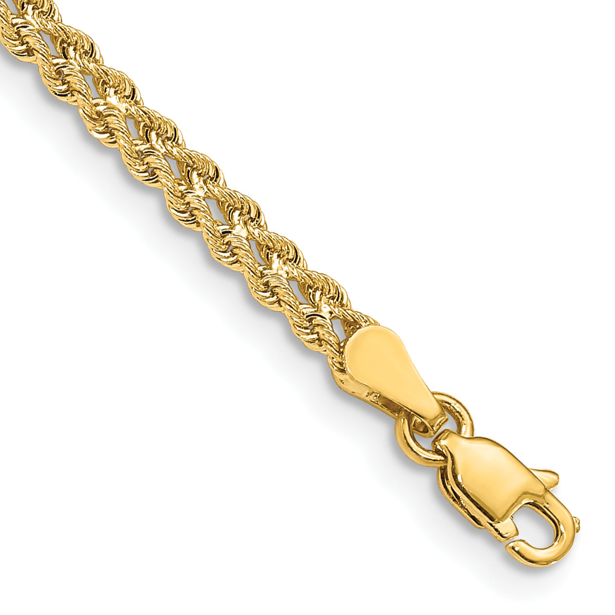 10k Yellow Gold 3.0mm Wide Double Strand Rope Chain Bracelet
