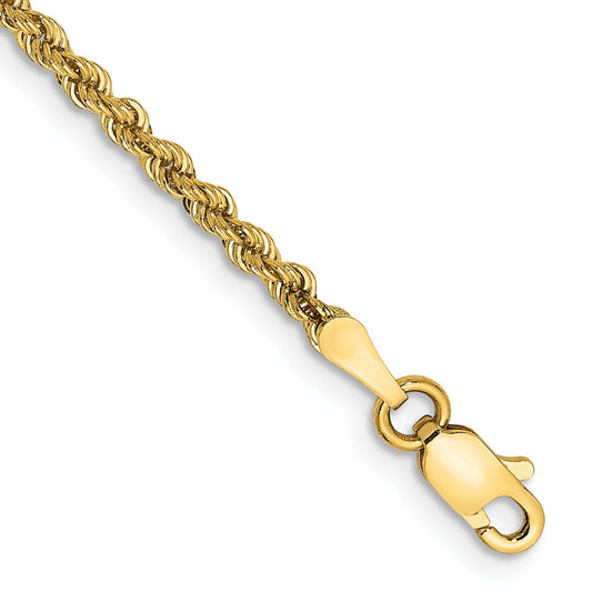 10K Yellow Gold 2.25mm Regular Rope Chain Anklet