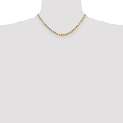 16 Inch 10K Yellow Gold 3.25mm Diamond-Cut Rope Chain Necklace