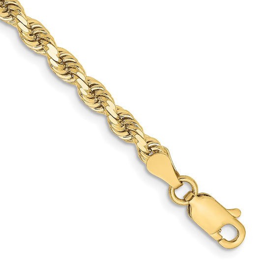 7 Inch 10K Yellow Gold 3.25mm Diamond-Cut Rope Chain Bracelet