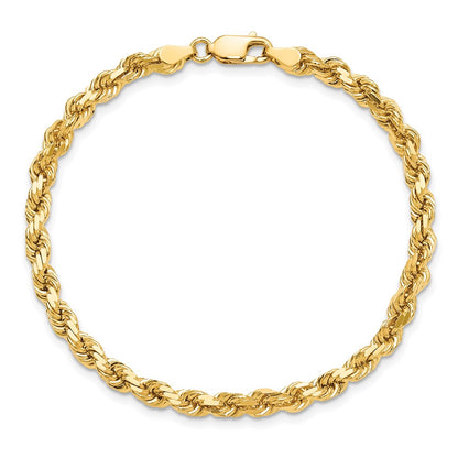 7 Inch 10K Yellow Gold 4.25mm Diamond-Cut Rope Chain Bracelet