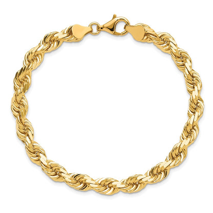 9 Inch 10K Yellow Gold 6.5mm Diamond-Cut Rope Chain Anklet