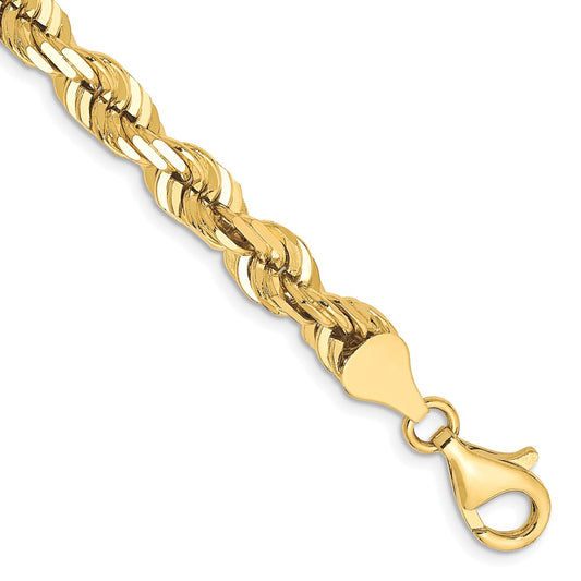 9 Inch 10K Yellow Gold 6.5mm Diamond-Cut Rope Chain Anklet