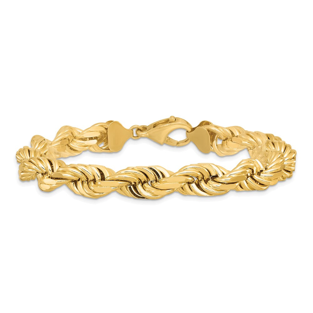 10k Yellow Gold 10.0mm D/C Rope Fancy Lobster Clasp Chain Bracelet