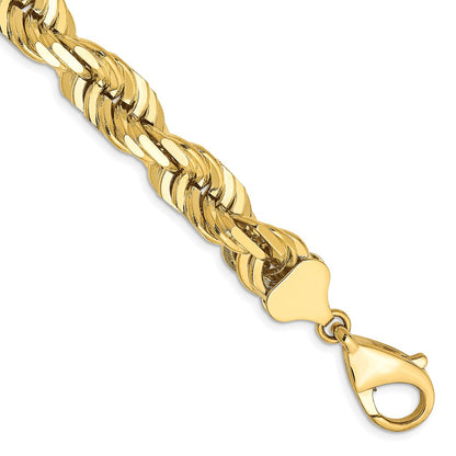 10k Yellow Gold 10.0mm D/C Rope Fancy Lobster Clasp Chain Bracelet