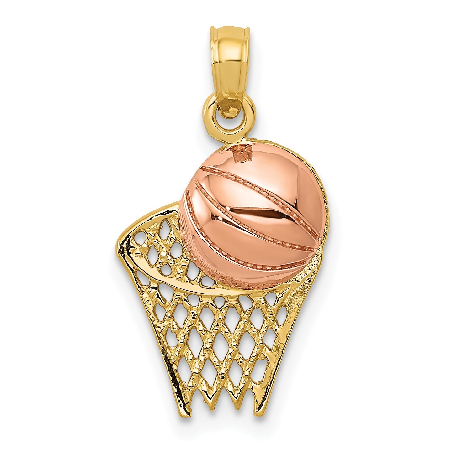 10K Two-Tone Basketball Hoop With Ball Pendant