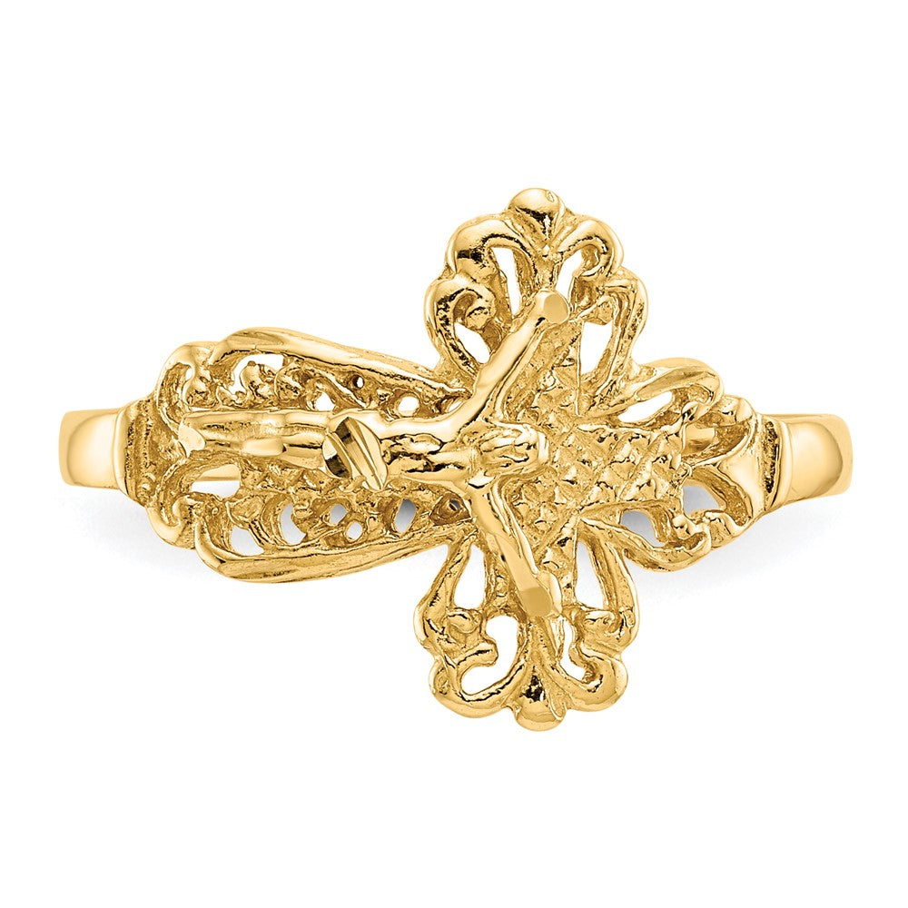10K Yellow Gold 10K Diamond Cut Crucifix Ring