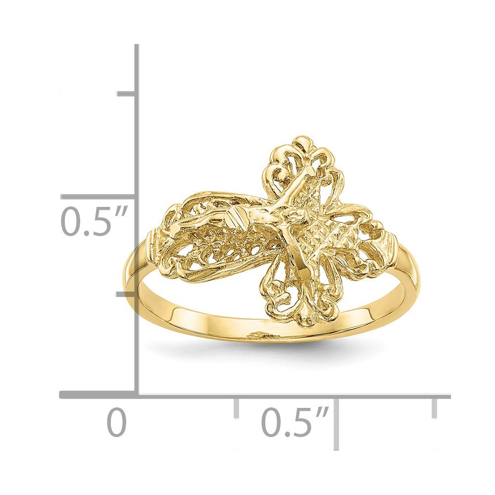 10K Yellow Gold 10K Diamond Cut Crucifix Ring