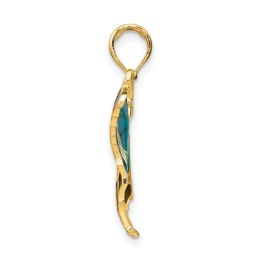 10K Yellow Gold 10K Aqua Enameled Butterfly Pendant