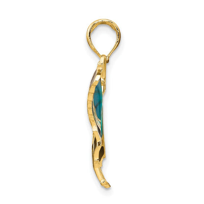 10K Yellow Gold 10K Aqua Enameled Butterfly Pendant