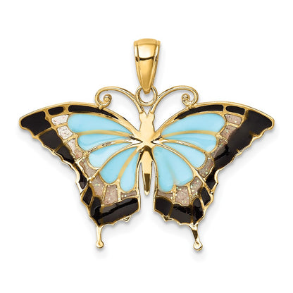 10K Yellow Gold 10K Aqua Enameled Butterfly Pendant