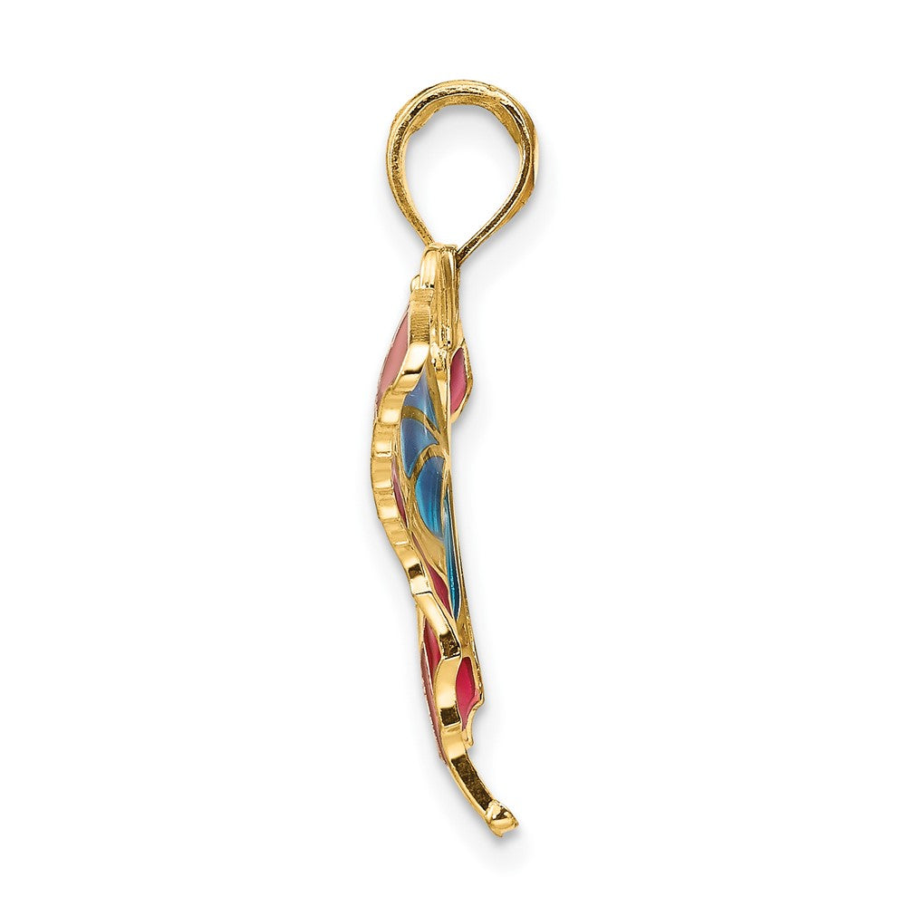 10K Yellow Gold 10K Blue & Red Enameled Butterfly Pendant