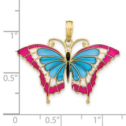 10K Yellow Gold 10K Blue & Red Enameled Butterfly Pendant