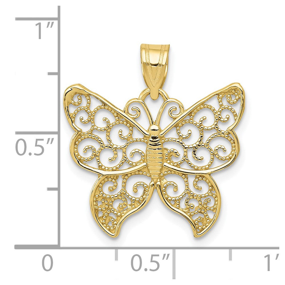 10K Yellow Gold Filigree Butterfly Pendant