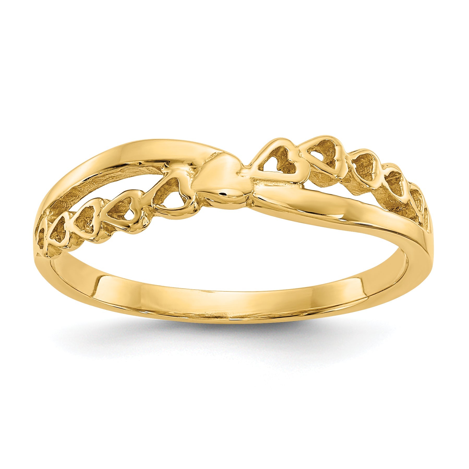 10K Yellow Gold 10K Polished Criss Cross Pattern Hearts Ring