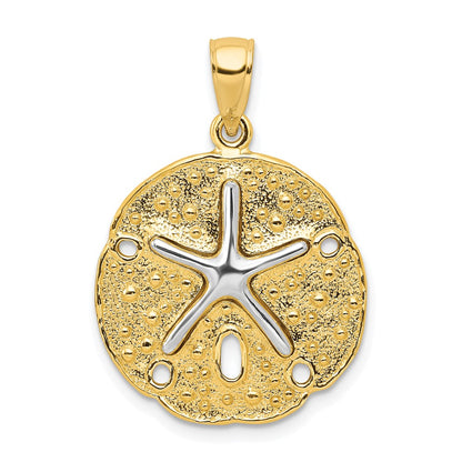 10K Two-Tone Two Tone Sand Dollar W/ Starfish Pendant