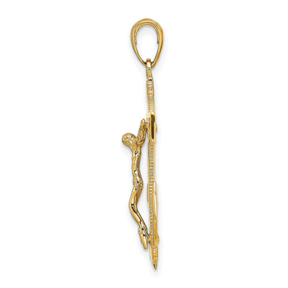 10K Yellow Gold 10K Polished Textured Mariners Crucifix Pendant