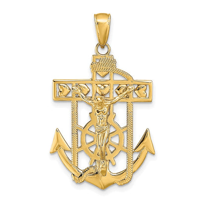 10K Yellow Gold 10K Polished Textured Mariners Crucifix Pendant