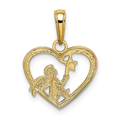 10K Yellow W/Rhodium 10K Angel In Heart W/ Star Pendant