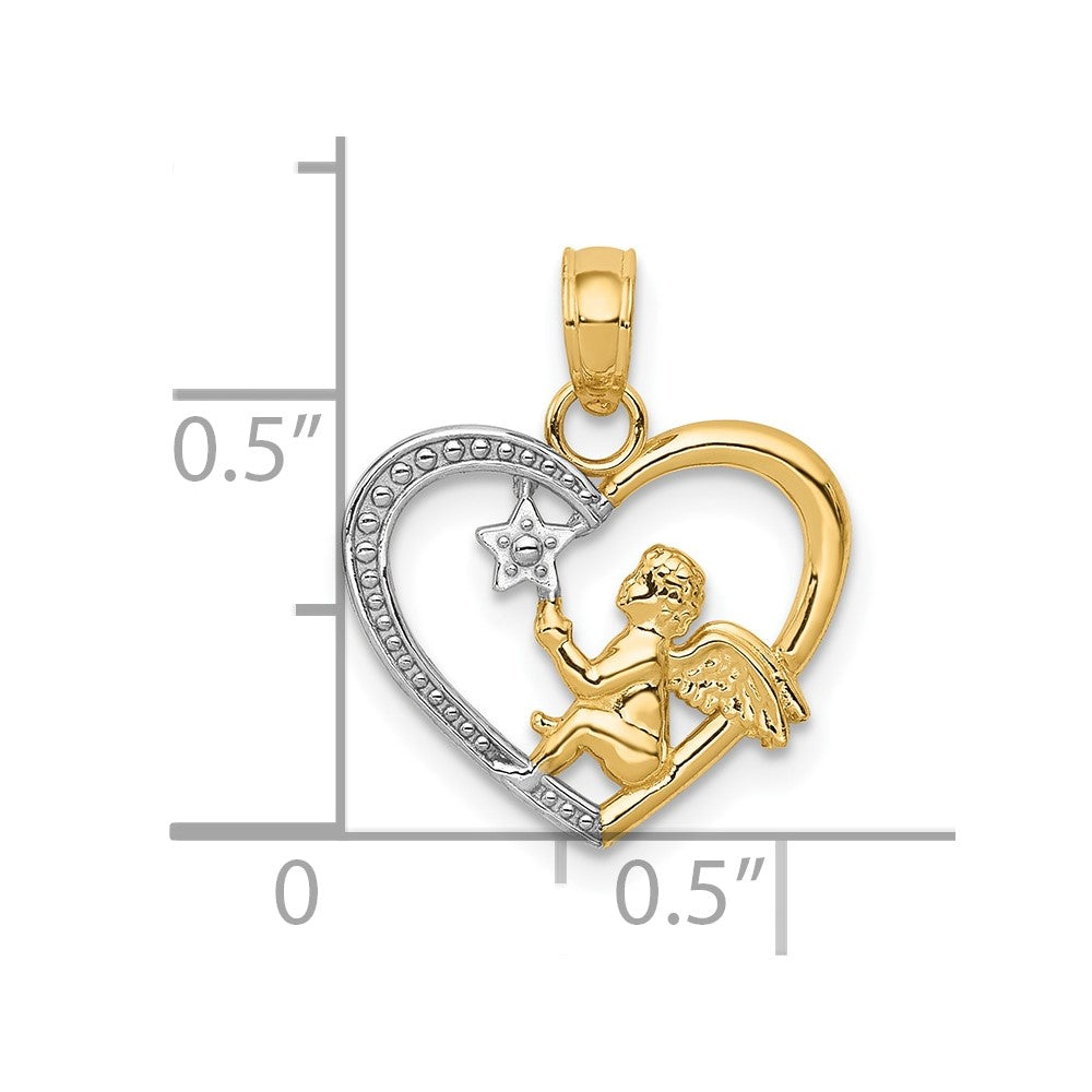 10K Yellow W/Rhodium 10K Angel In Heart W/ Star Pendant