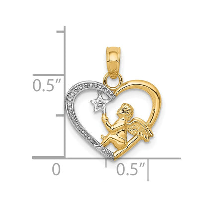 10K Yellow W/Rhodium 10K Angel In Heart W/ Star Pendant