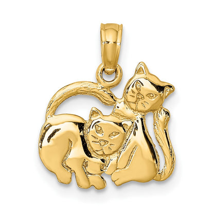 10K Yellow Gold 10K 3-D Polished Two Kittens Charm