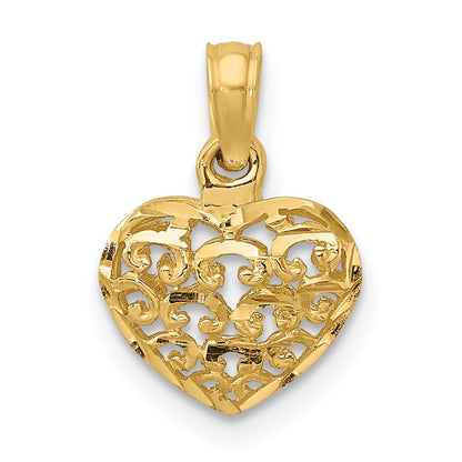 10K Yellow Gold 10K 3-D And D/C Mini Puffed Heart Charm
