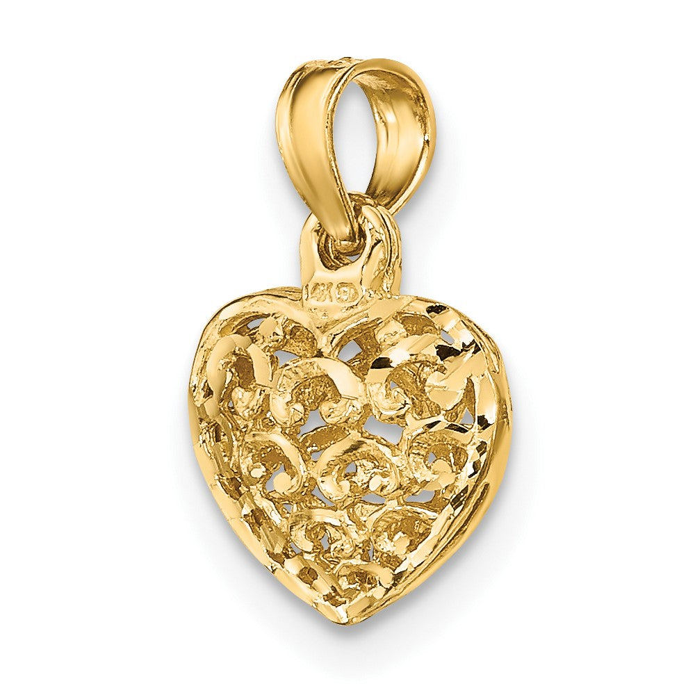 10K Yellow Gold 10K 3-D And D/C Mini Puffed Heart Charm