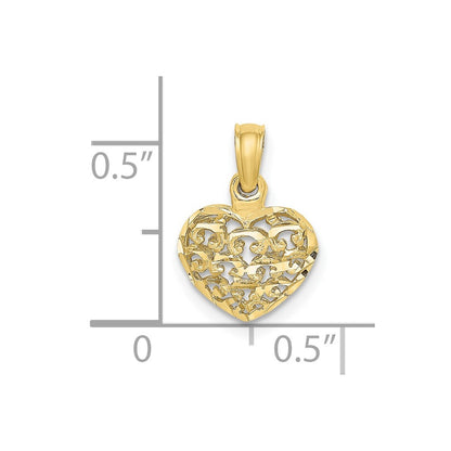 10K Yellow Gold 10K 3-D And D/C Mini Puffed Heart Charm
