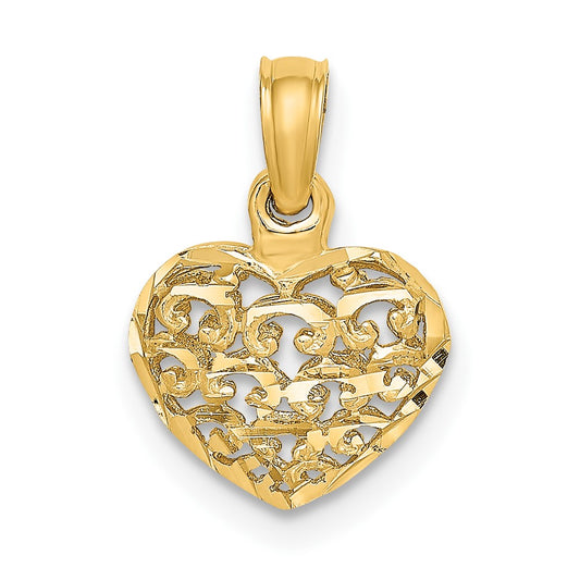 10K Yellow Gold 10K 3-D And D/C Mini Puffed Heart Charm