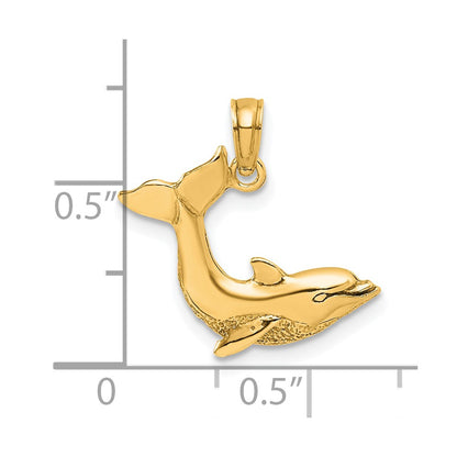10K Yellow Gold 10K Textured Dolphin Jumping Charm