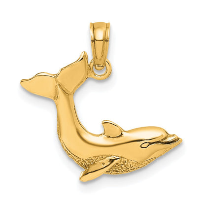 10K Yellow Gold 10K Textured Dolphin Jumping Charm