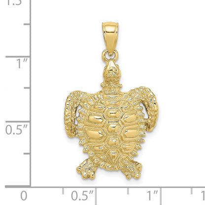 10K Yellow Gold 10K 2-D Sea Turtle W/ Spiny Shell Charm
