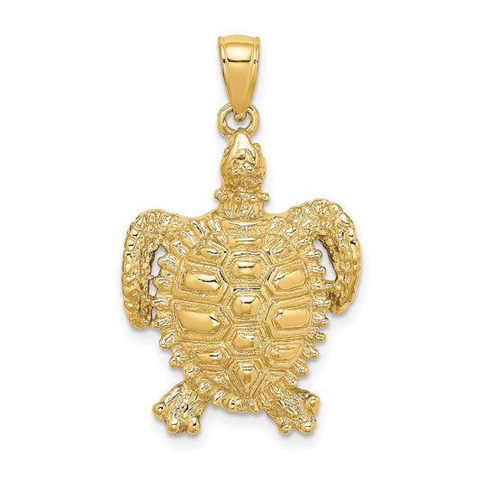 10K Yellow Gold 10K 2-D Sea Turtle W/ Spiny Shell Charm