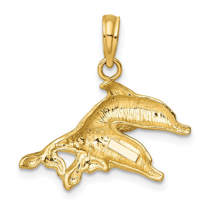 10K Yellow Gold 10K 2-D Polished /Engraved Dolphins Charm