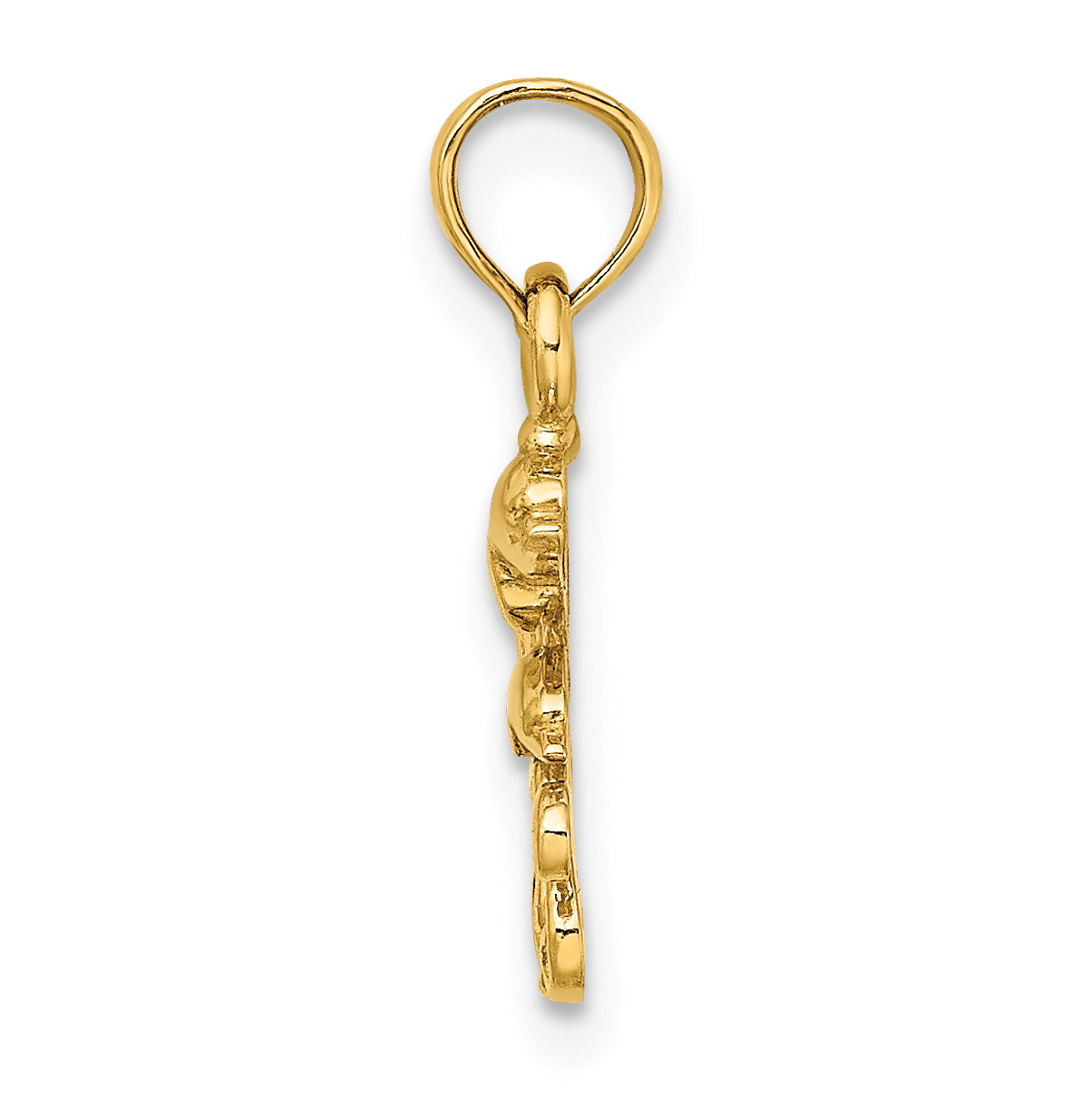 10K Yellow Gold 10K Textured Mini Double Dolphins And Waves Charm