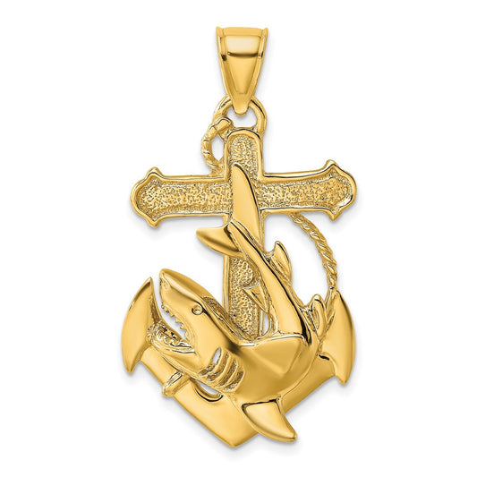 10K Yellow Gold 10K 2-D Anchor With Shark Charm