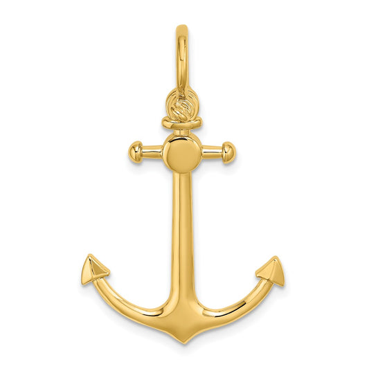 10K Yellow Gold 10K 3-D Small Anchor W/ Shackle Bail Charm