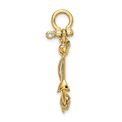 10K Yellow Gold 10K 3-D Anchor W/Long T Bar And Shackle Bail Charm